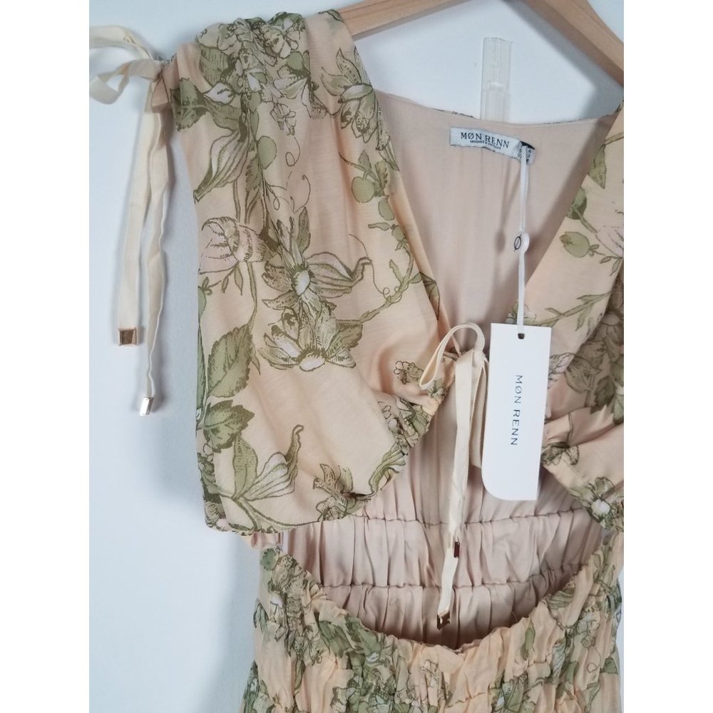 Mon Renn Women's Sz. 2 Wildflower Cut Out Tiered Chiffon Maxi Dress NWT - Picture 7 of 16